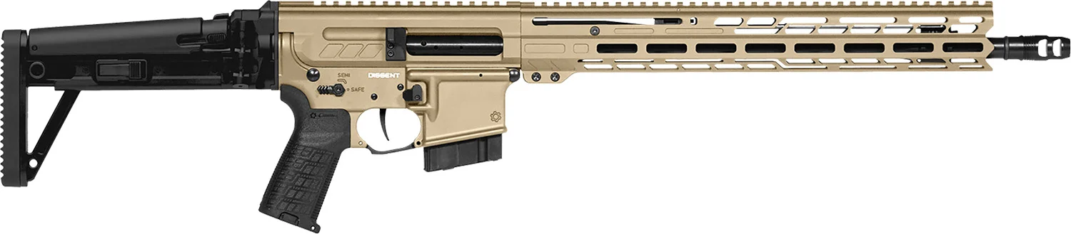 CMMG Dissent MK4 22 ARC carbine in Coyote Tan with M-LOK handguard and side folding stock