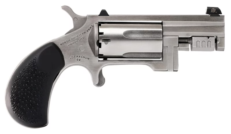 North American Arms Sentinel .22 Winchester Magnum stainless mini revolver with black rubber grip