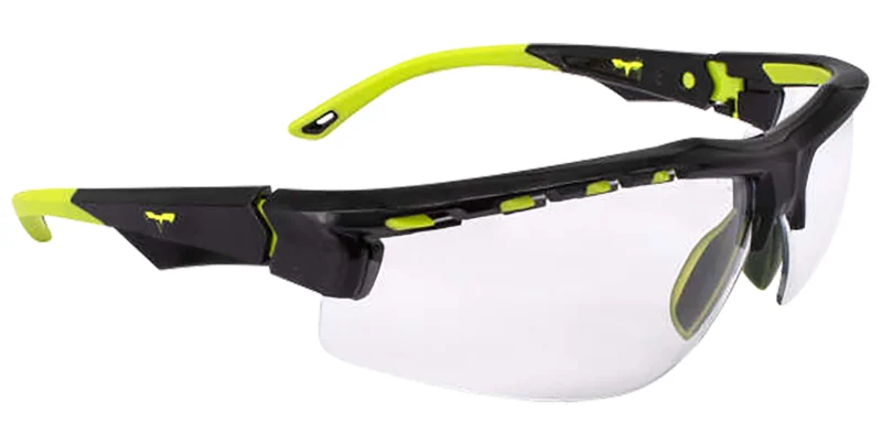 Radians TXE810CS safety glasses with clear lens and hi-vis full frame, adjustable nose piece