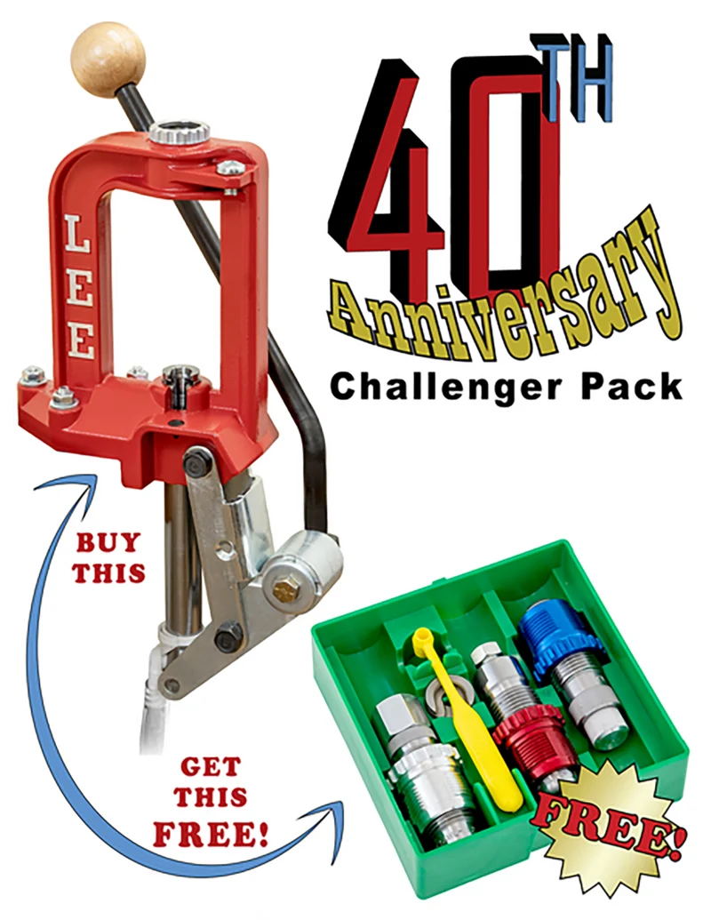 Lee Challenger III 40th Anniversary single-stage reloading press with Breech Lock carbide 3-die set for .38 Special/.357 Magn