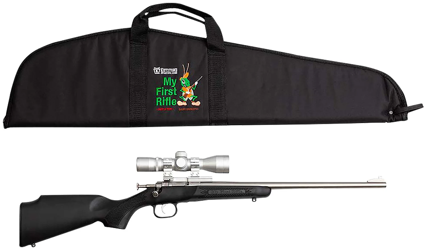 Keystone Crickett KSA2245BSC .22 My First Rifle Package 16.10" stainless barrel black synthetic stock with 4x32 scope