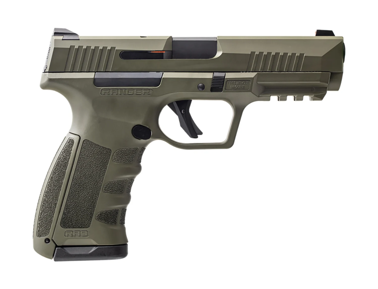 Dickinson RA9G RA9 9mm pistol with OD Green Cerakote slide and OD Green polymer frame