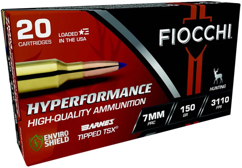 Box of Fiocchi Hyperformance 7mmPRC 150gr Barnes Tipped TSX rifle ammunition