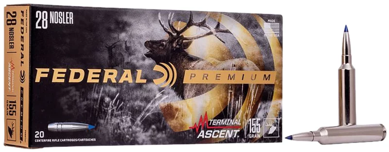 Federal Terminal Ascent .28 Nosler 155 gr ammunition box, 20 rounds