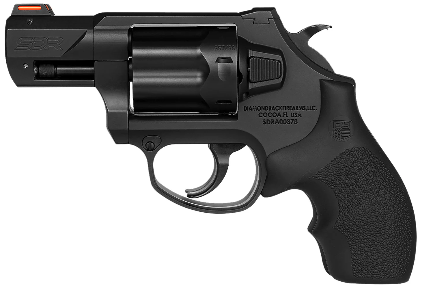 Diamondback SDR .357 Magnum 6-round revolver with Black Nitride+ finish, Hogue rubber grip and fiber optic sights