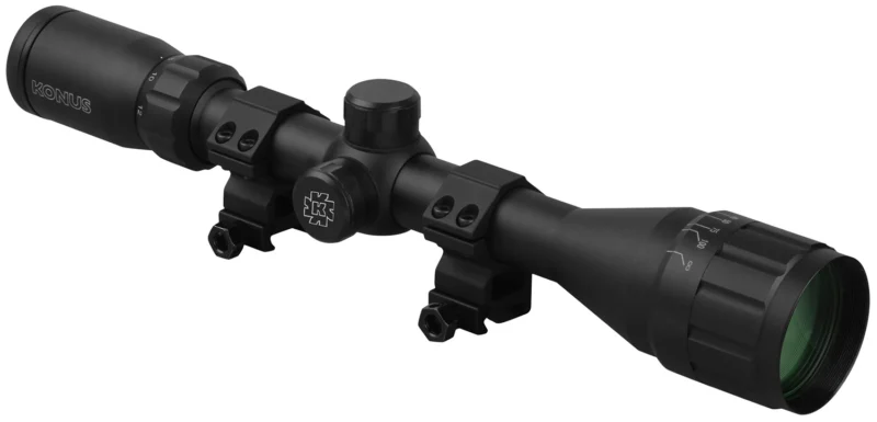 Konus Fighter 4-12x40 rifle scope in black matte with BDC reticle and Weaver/Picatinny rings