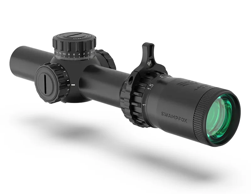 Swamp Fox Tomahawk II 1-4x24 SFP scope with red Bright Fiber Optic reticle