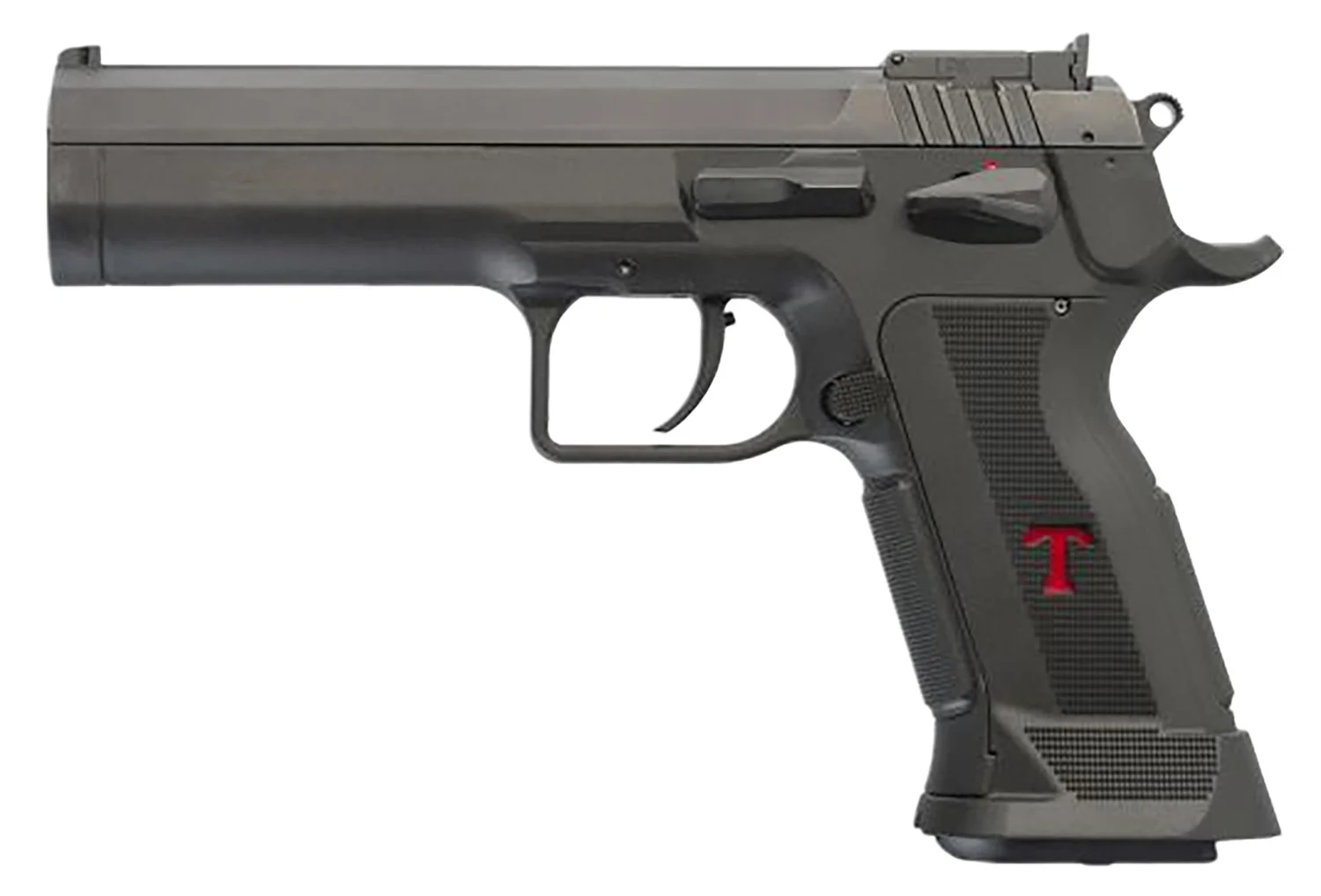 Tanfoglio TFLIMPROP9 Limited Custom 9mm pistol with 4.76-inch stainless barrel, black serrated slide, black polymer frame
