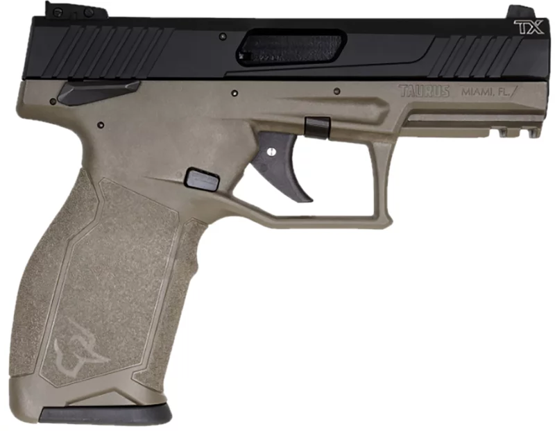 Taurus TX22 .22 LR pistol black slide OD Green polymer frame threaded muzzle 1/2x28