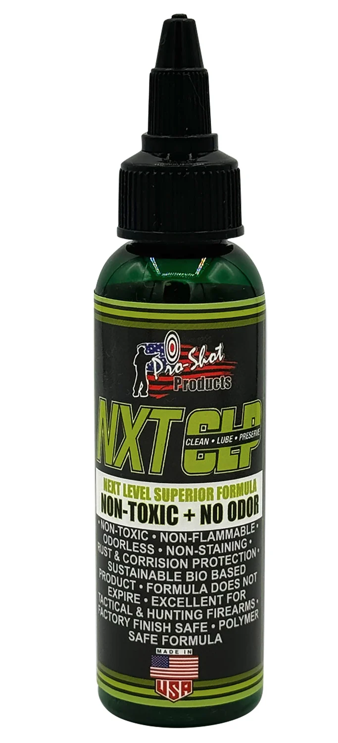 Pro-Shot NXT CLP 2 oz bottle — non-toxic, no-odor firearm cleaner, lubricant, and preservative