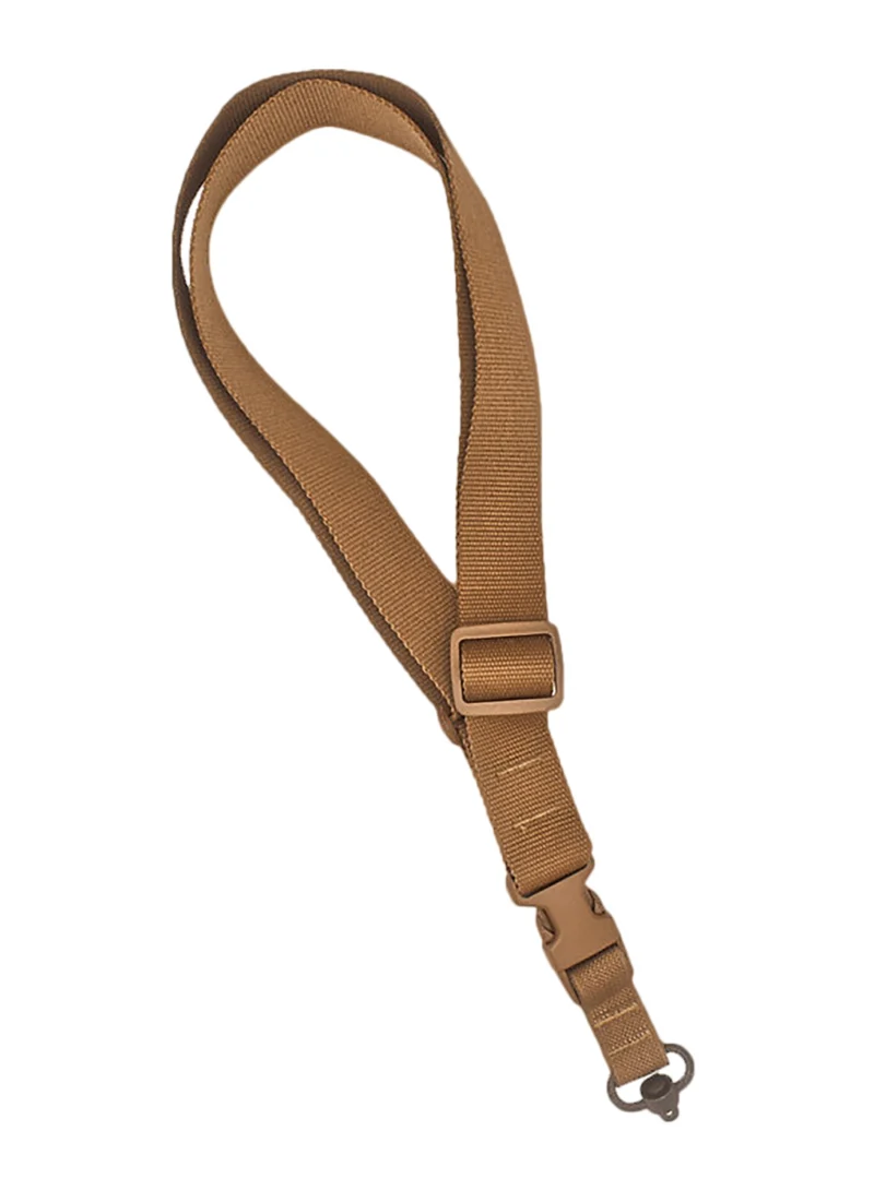 TacShield CQB single-point sling in Coyote Tan with QD push-button swivel and 1.50 in webbing