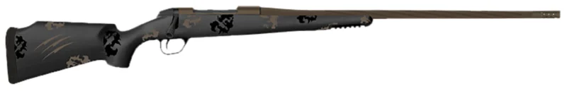 Fierce Firearms Twisted TI Rogue 7mm PRC 22-inch rifle with black Cerakote titanium receiver and Trophy Camo carbon fiber sto