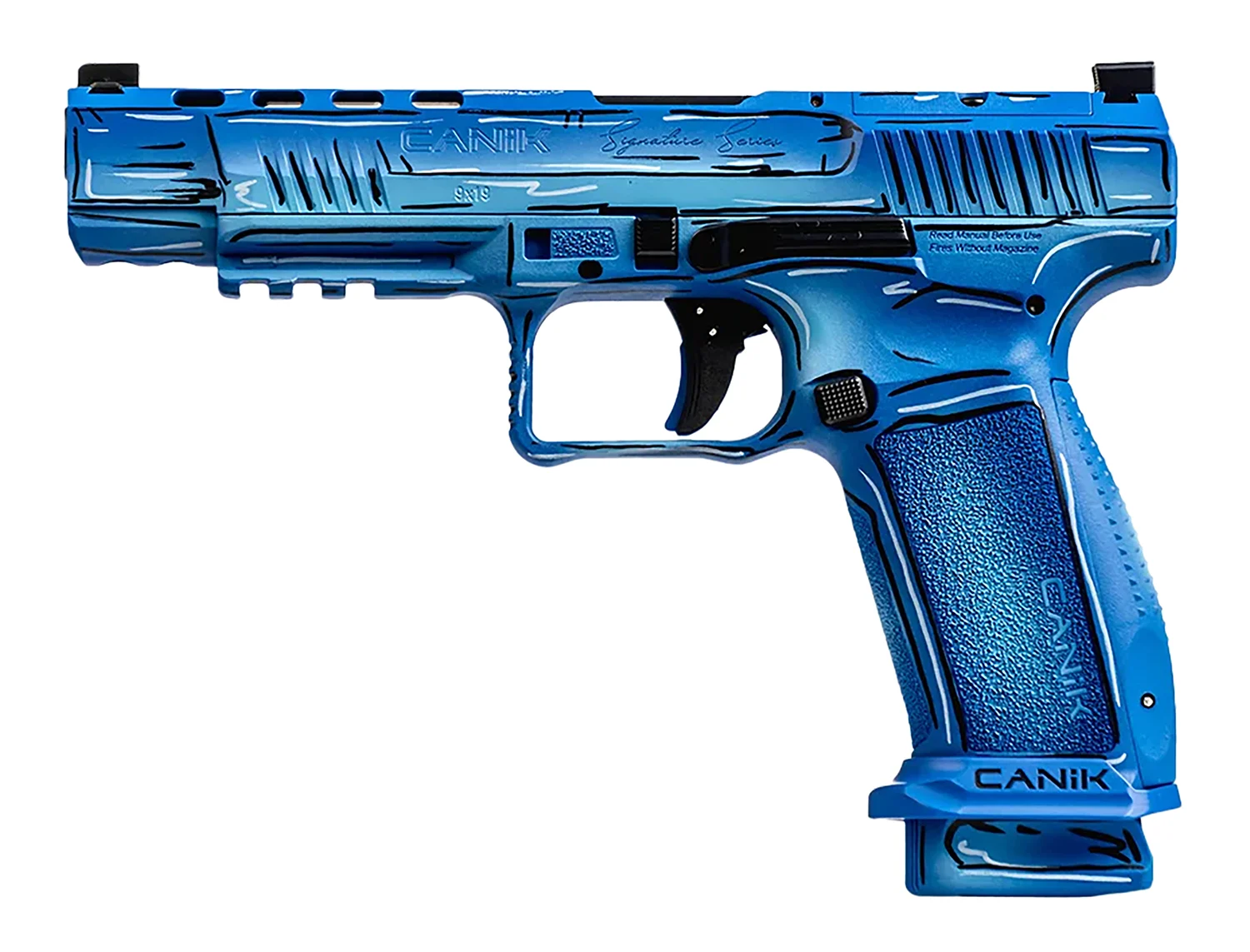 Canik METE SFX Sketch 9mm pistol in blue Cerakote, 5.2-inch barrel