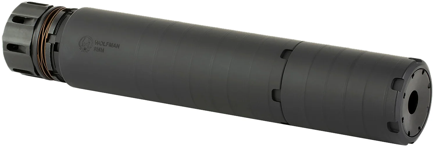 Dead Air Wolfman KeyMicro 9mm suppressor kit in black, with KeyMicro adapter and 1/2-28 brake