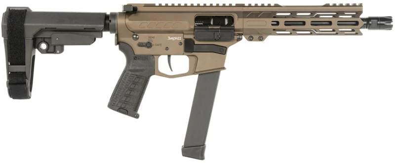 CMMG Banshee MKGs 9mm 8-inch RipBrace pistol in midnight bronze, right-side view