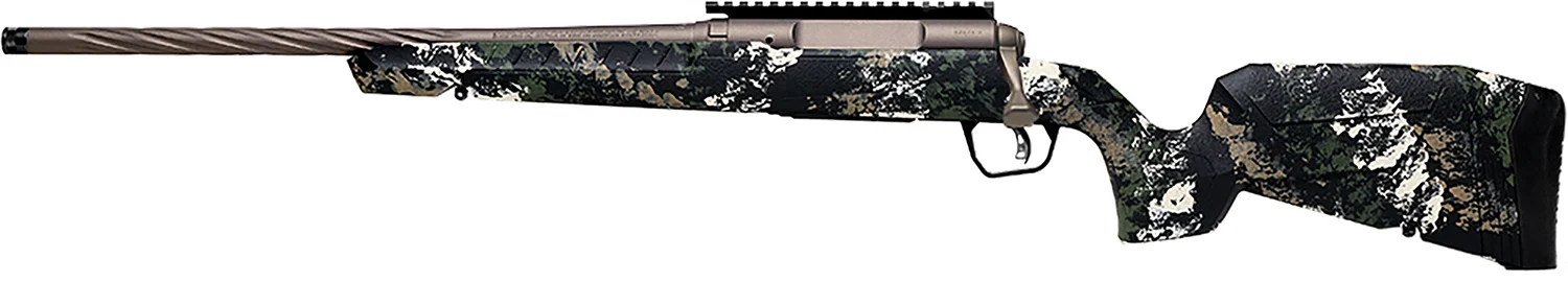 Savage Axis 2 Pro left-hand .243 Win rifle with 20 inch fluted threaded barrel in Forest SP camo