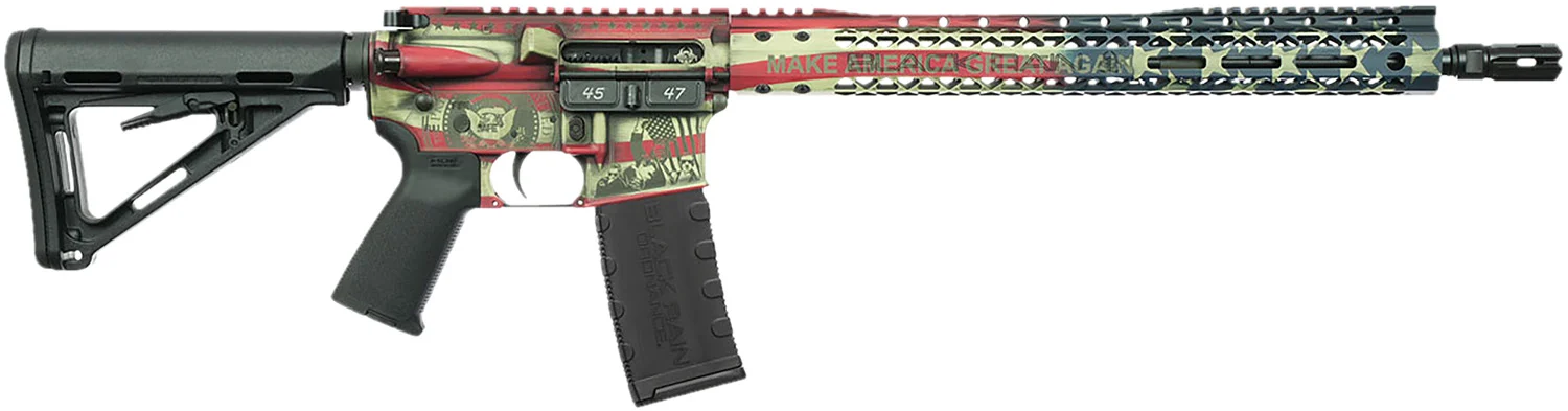 Black Rain Ordnance SPEC15 Trump Custom Patriot rifle with American flag Cerakote and US-flag stock