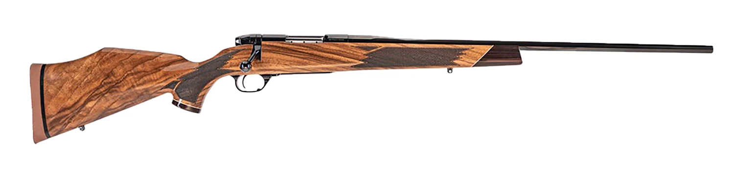 Weatherby Mark V Deluxe Varmintmaster rifle in 224 WBY with Monte Carlo walnut stock and threaded blued barrel