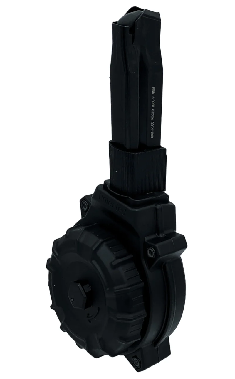 ProMag DRMA100 50-round 9mm drum magazine for Ruger Max-9 in black polymer
