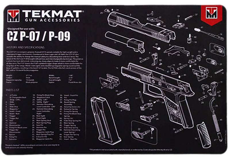 TekMat CZ P-07/P-09 cleaning mat 11x17 neoprene black and white exploded diagram