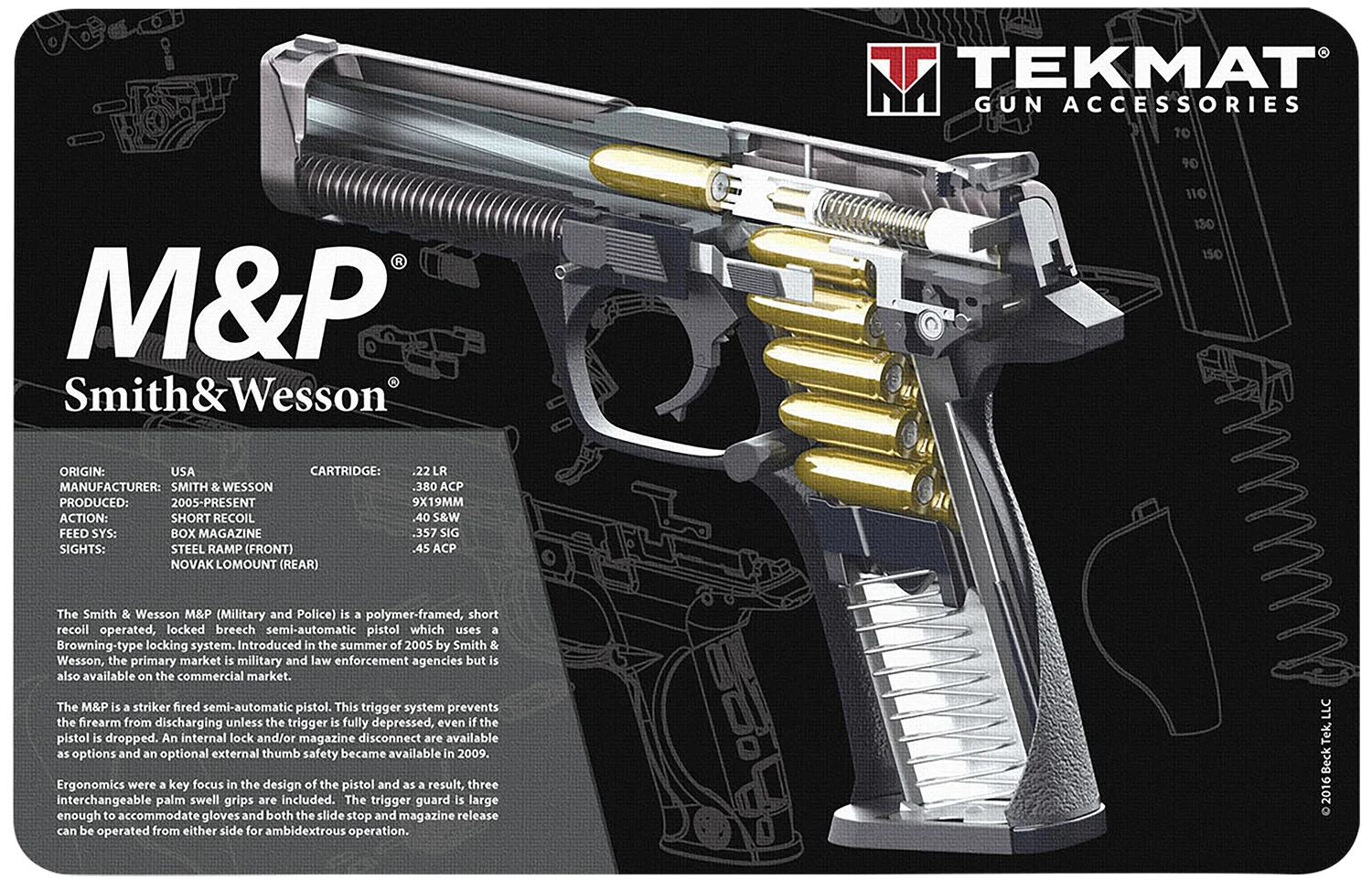 TekMat TEKR17SWMPCA S&W M&P cutaway cleaning mat, rubber, 11x17, 1/8" pad