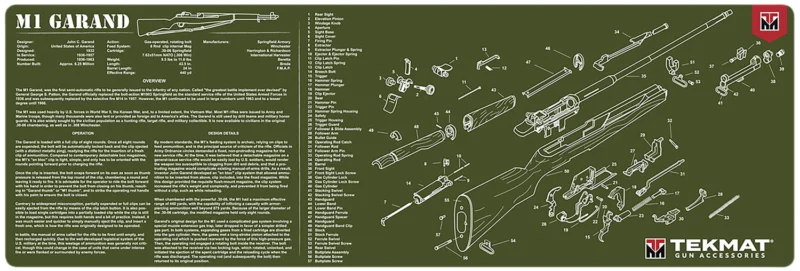 TekMat M1 Garand cleaning mat 12x36 olive drab neoprene with exploded parts diagram