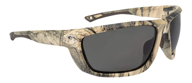 Radians Ducks Unlimited full-frame shooting glasses with Mossy Oak frame and polarized smoke gray lenses