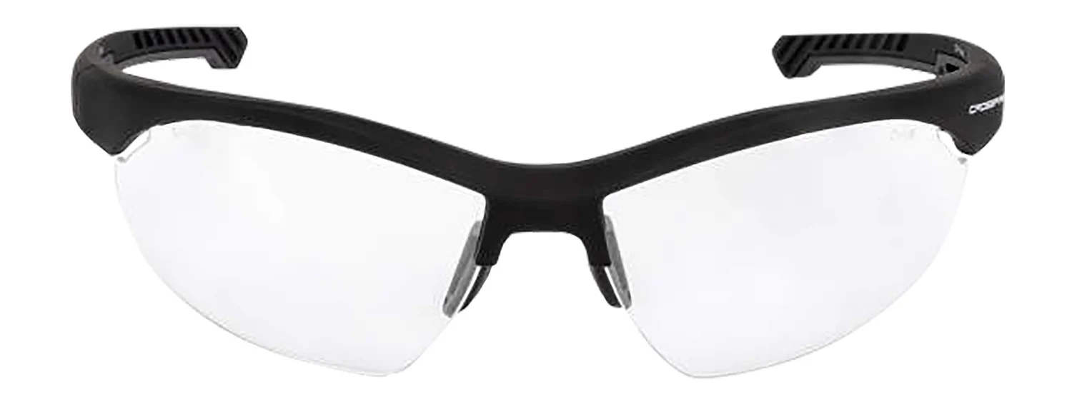 Radians XFBD1010C ballistic safety glasses clear lens black half-frame with rubber nosepiece