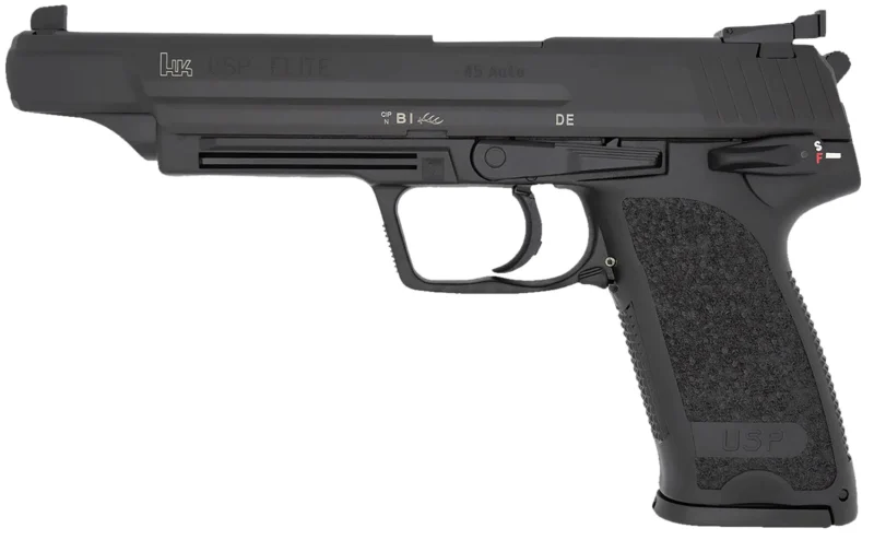 H&K USP45 Elite V1 .45 ACP pistol with blued slide, polymer frame and adjustable sights