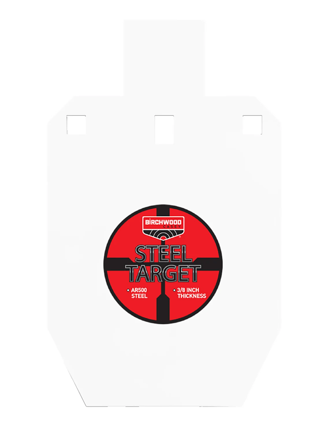 Birchwood Casey Silhouette IPSC 33% 3/8-inch AR500 steel hanging target in black red white
