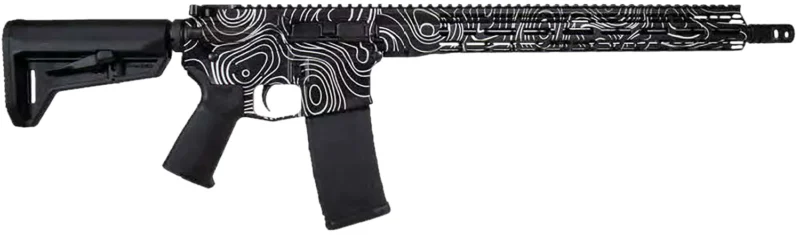 Shark Coast Tactical Topography AR-15 with 16-inch barrel and black Cerakote topographical finish