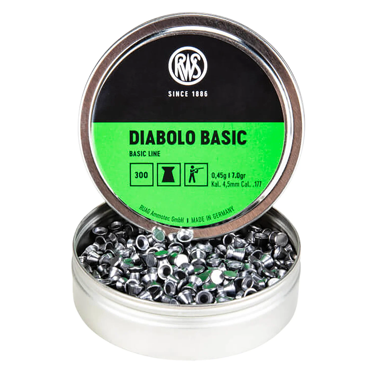 RWS Diabolo Basic .177 cal 300 count tin of lead wadcutter airgun pellets