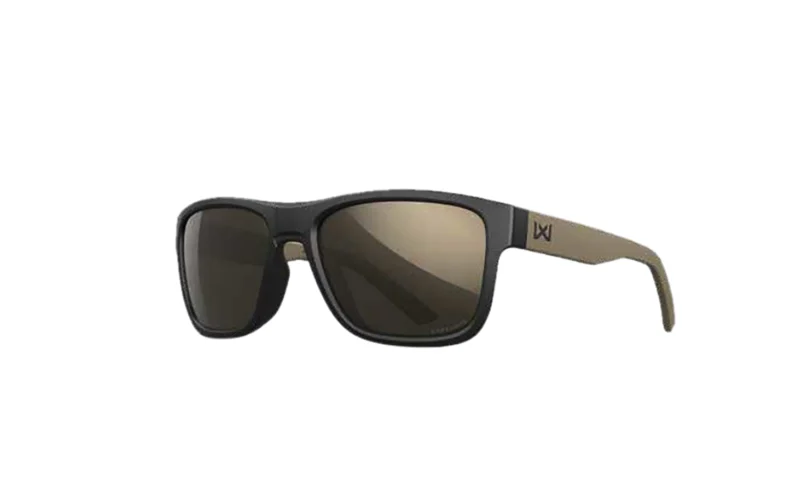 Wiley X Ovation AC6OVN14 sunglasses with Tungsten Mirror polycarbonate lens and matte black with tan frame