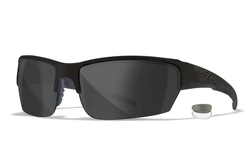 Wiley X SAINT S/M safety glasses with smoke gray/clear polycarbonate lenses and matte black frame