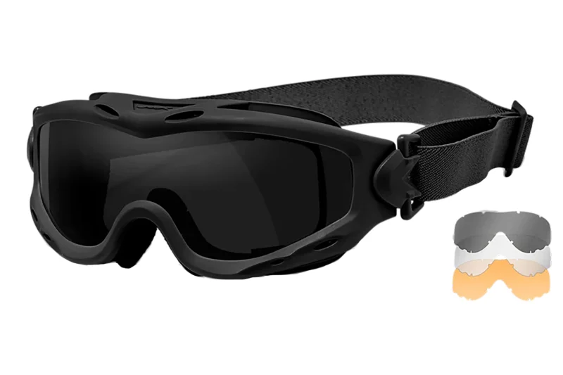 Wiley X SP293B Spear goggles with smoke gray, clear, and light rust lenses and matte black frame