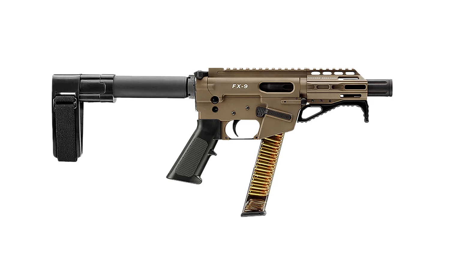 FREEDOM ORDNANCE FX9P 9mm 4-inch pistol with SB Tactical SBA3 brace Flat Dark Earth