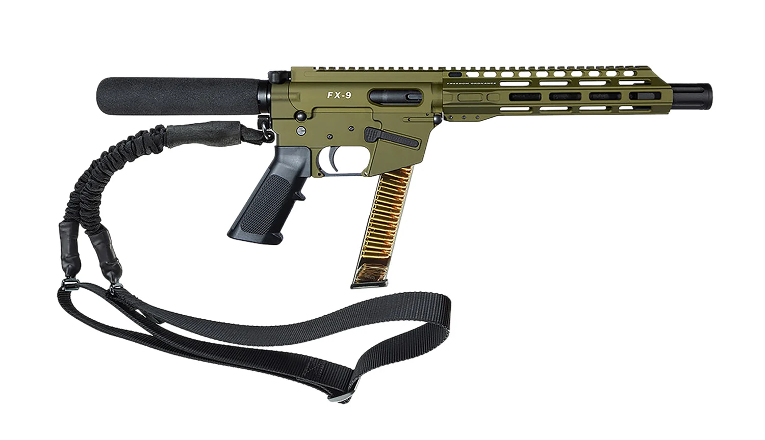 FREEDOM ORDNANCE FX9 9mm pistol with 10-inch nitride stainless barrel and OD green pistol tube