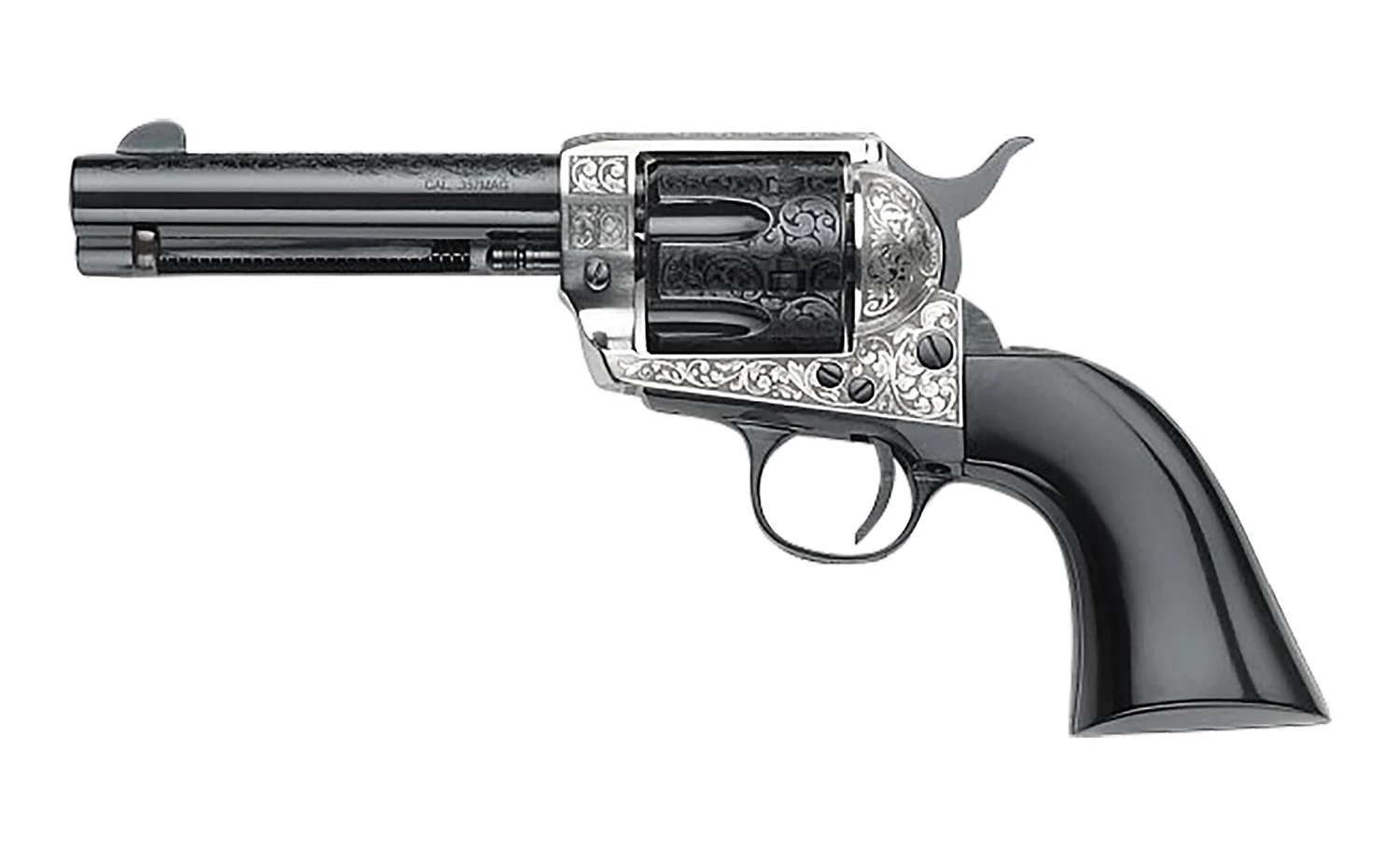 E.M.F. Gamblers Royale HGR .357 Mag 4.75in revolver, old silver/blue finish, engraved, ultra black grip
