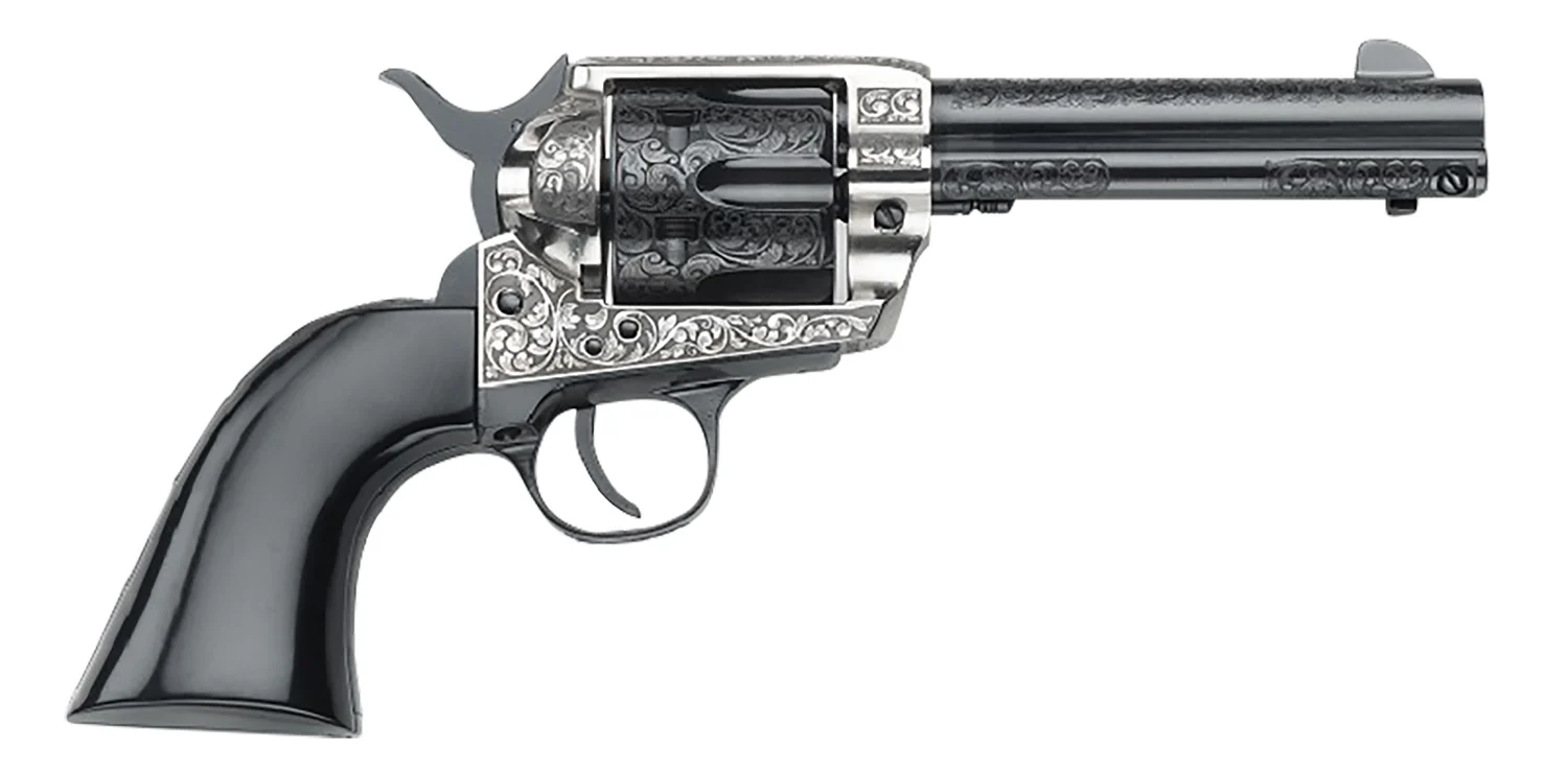 Pietta Gamblers Royale HGR .45 Colt 4.75 in revolver with Ultra Black engraved finish and black wood grip