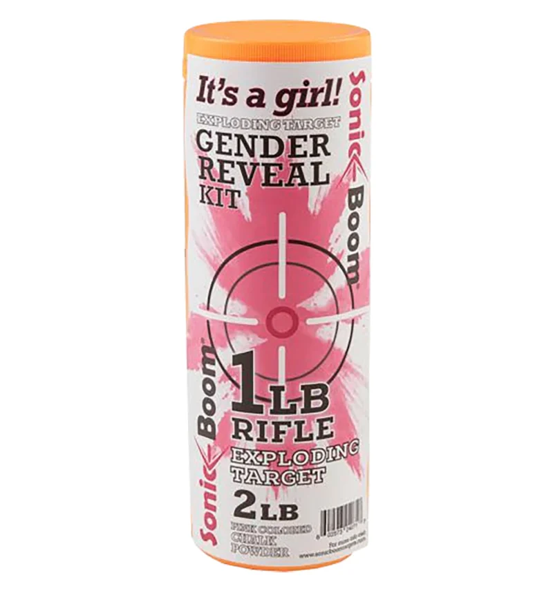 Sonic Boom exploding rifle target gender reveal kit girl 1 lb canister