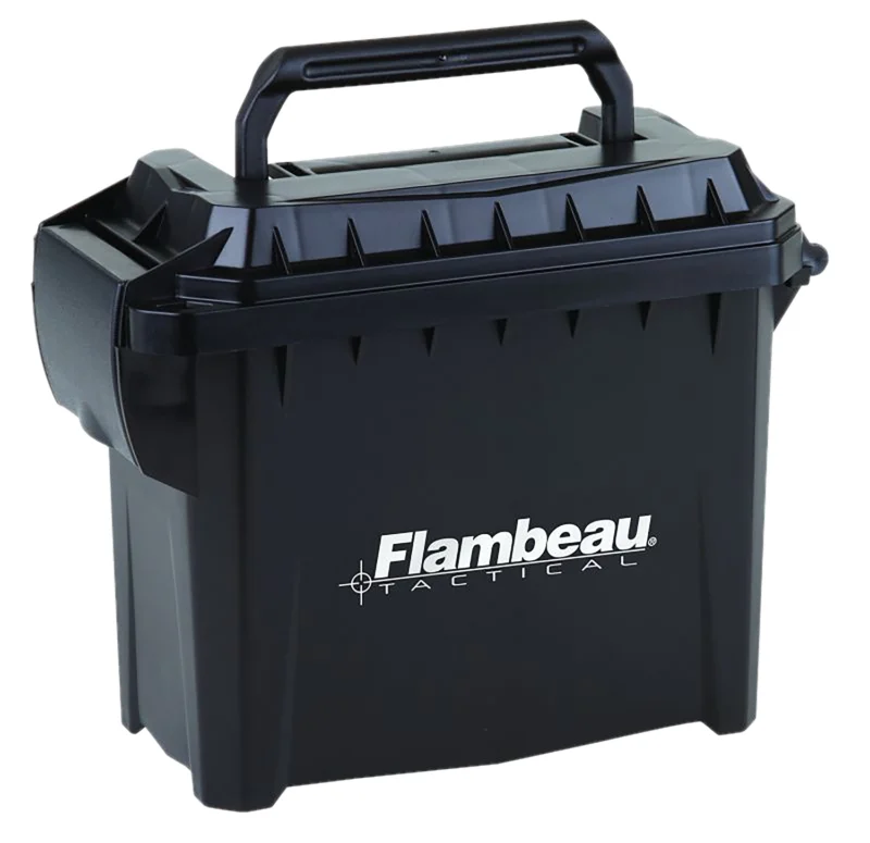 Flambeau Mini Ammo Can black polymer fits .45 ACP and 9mm boxes with weatherproof gasket