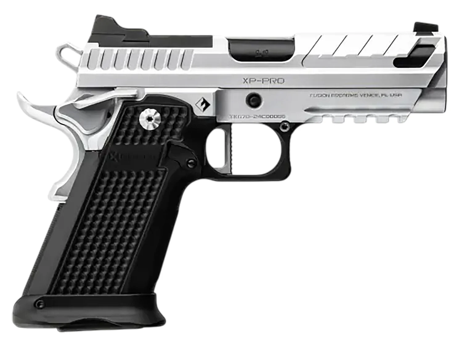 Fusion XP Comp Chrome 9mm handgun with 4.6-inch compensated barrel and two 17-round magazines, optic-ready