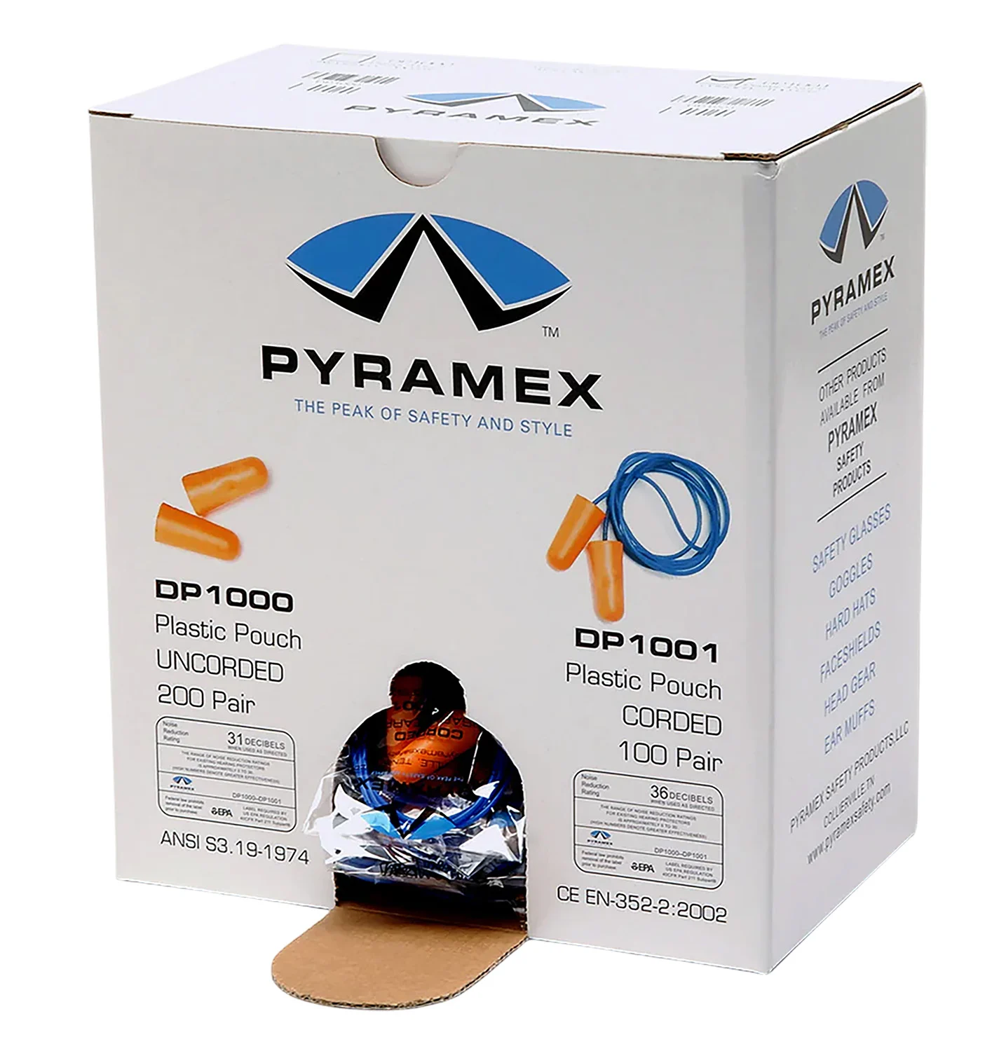 Pyramex DP1000 orange foam in-the-ear earplugs 32 dB NRR 200 pair