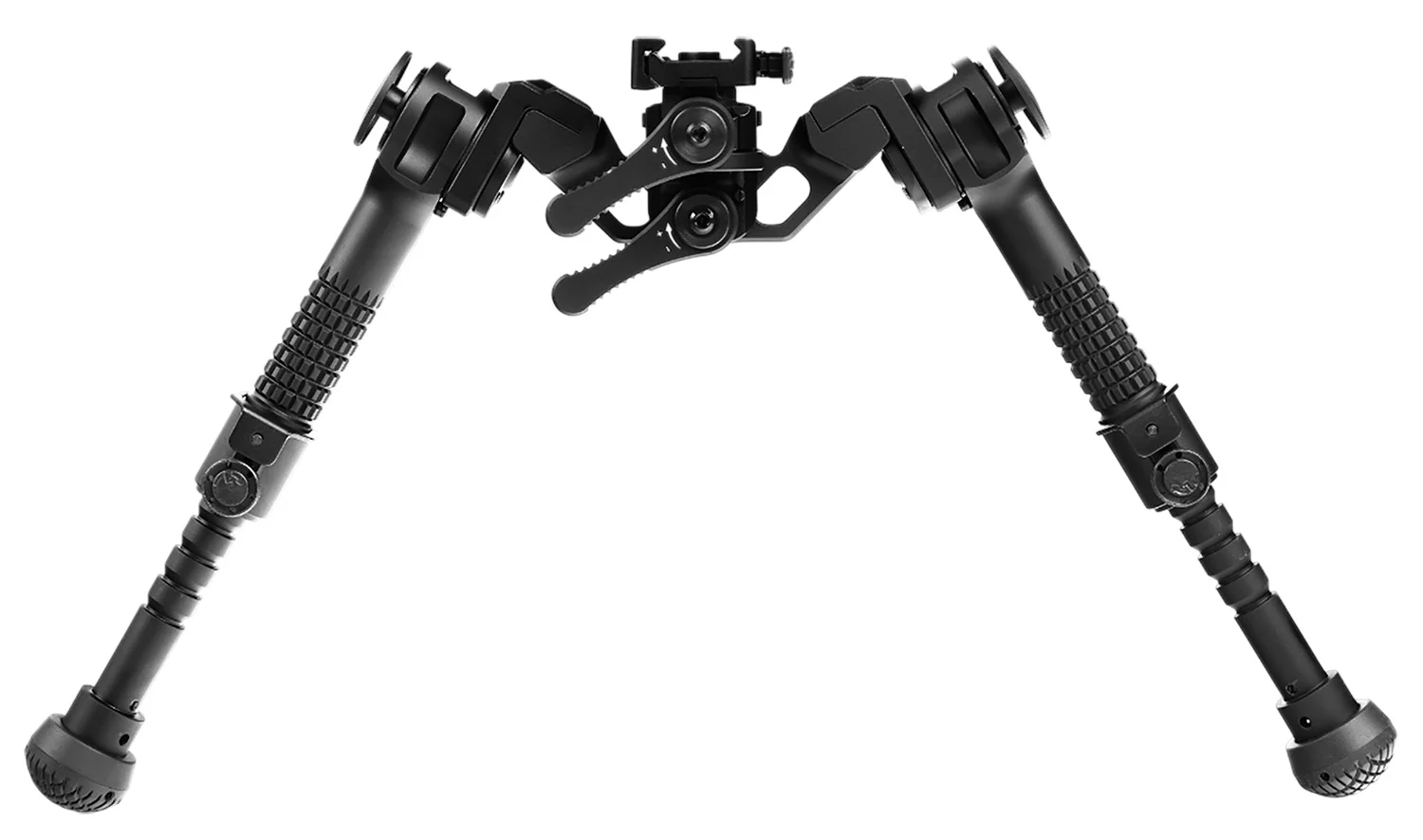 Leapers UTG Goliath Bipod on Picatinny rail with adjustable legs and oversized rubber feet