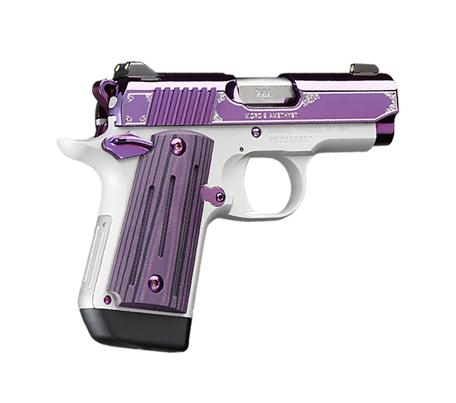 Kimber Micro 9 Amethyst 9mm pistol purple slide silver frame black purple G10 grips