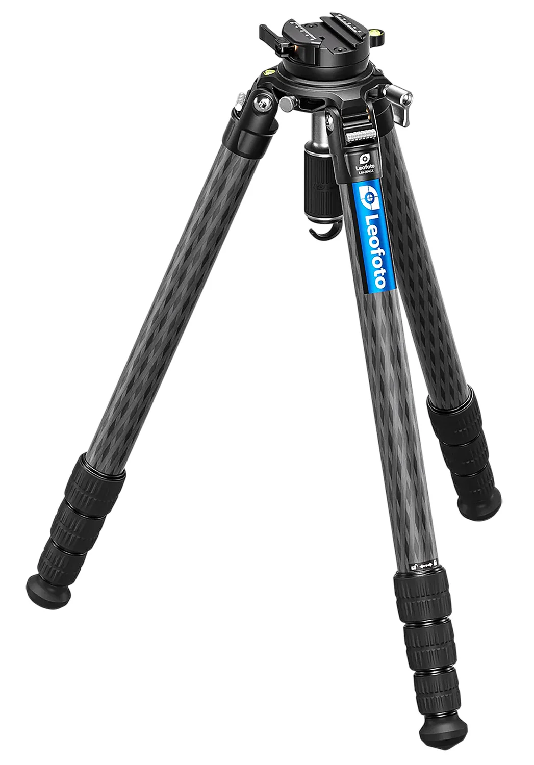 LEOFOTO LM-364CX+YB-75LRC carbon fiber tripod in black with rubber feet and 4-section legs
