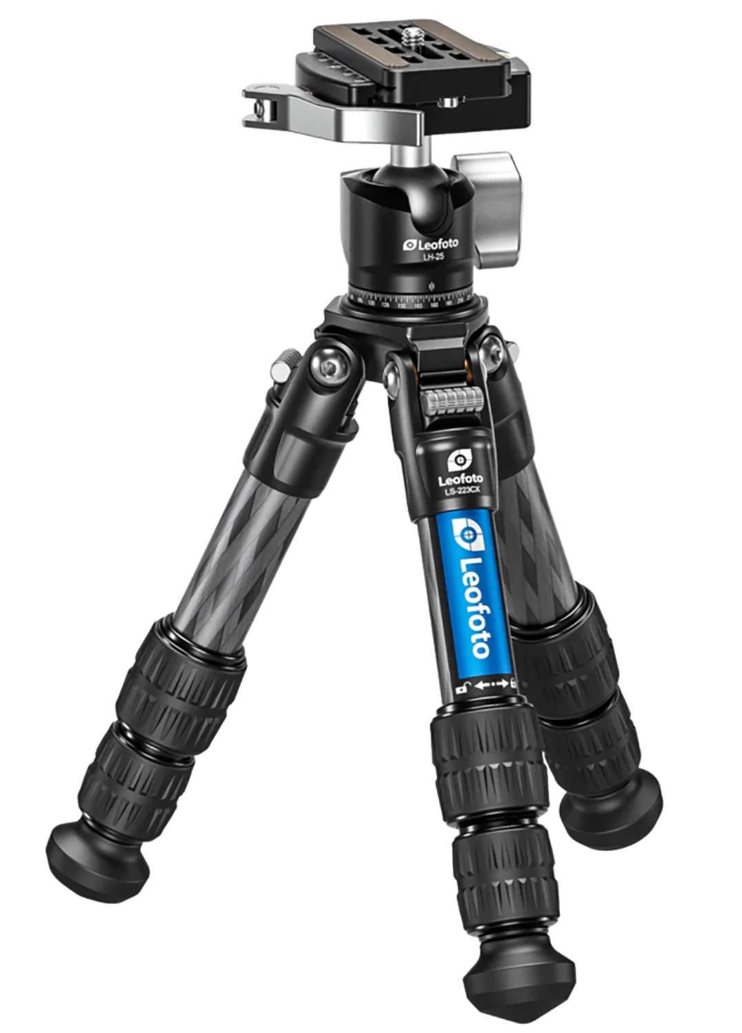 Leofoto LS-223CX + LH-25 carbon fiber mini tripod in black with aluminum components