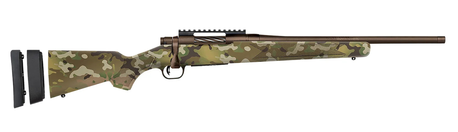 Mossberg Patriot Super Bantam .350 Legend 18 inch threaded bull barrel Multicam Brown Cerakote rifle