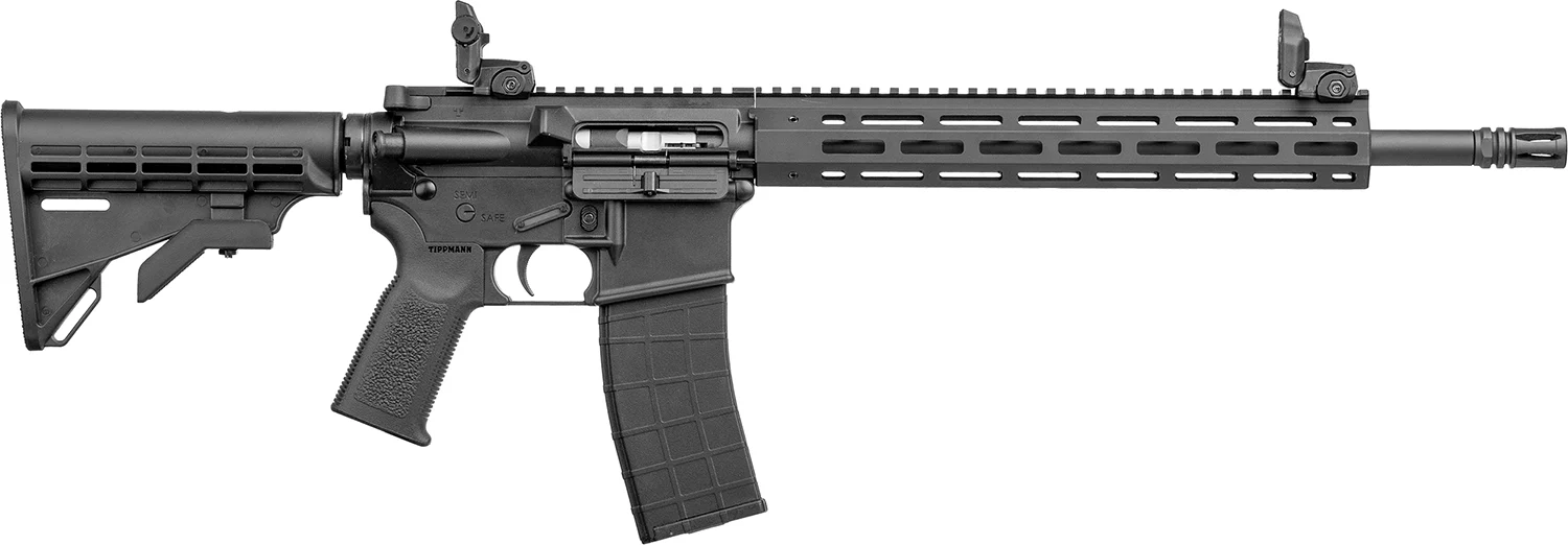 Tippmann M4-22 Elite .22 LR rifle side view, 16in barrel, black finish