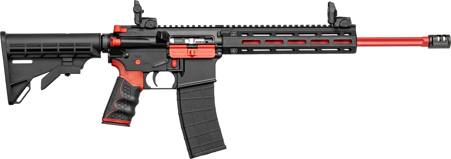 Tippmann Arms M4-22 Redline 16-inch .22 LR rifle in black and red with fluted barrel